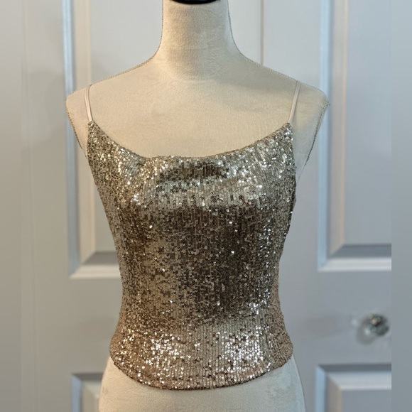 Free People Tops - Free People gold sequin top, NWT, size Small